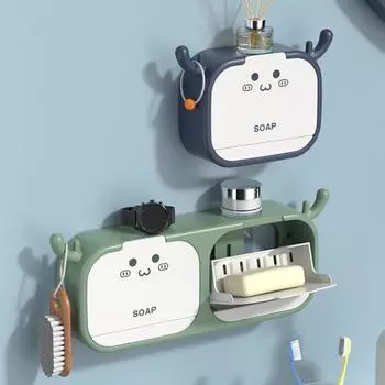 Сохраняйте аккуратность, отличная липкость, симпатичная пылезащитная настенная полка для мыла, держатель для мыла 2Grids светло-синий