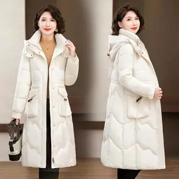 Сохраняйте тепло и стиль в этом модном пуховом пальто средней длины в стиле «хлеб» для женщин M хаки