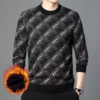 Сохраняйте тепло, мужские зимние пуловеры, свитера с длинным рукавом, флисовая подкладка, свитера для мальчиков M белый