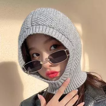 Сохраняйте тепло, стиль Балаклава, однотонная шапка-балаклава, зимняя вязаная шапка для женщин, шапки-бини для женщин бежевый