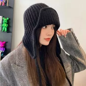 Сохраняйте тепло, женская вязаная шапка, ветрозащитная шерстяная шапка-пуловер, симпатичная защитная шапка для ушей, студентка розовый