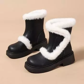 Сохраняют тепло и не раздуваются лакированные ботинки Martin для женщин зимой новые бархатные утолщенные хлопковые ботинки на платформе ботинки Martin 35 чёрный