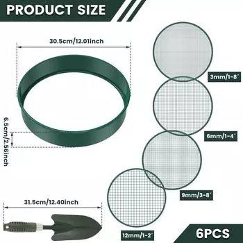 Soil Sifter Metal Garden Sieve Stainless Steel Meaty Garden Compost Soil Stone Sieve Mesh Filtration Gardening Tool 3/6/9/12Mm