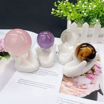 Soild Color Ceramic Crystal Ball Base Rhinestone Support Buddha Hand Sphere Holder Photography Props Sphere Display Stand