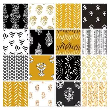 Soimoi 16 шт. комплект толстых четвертей, азиатский блочный принт 18 x 22 DIY пэчворк-100 хлопковая предварительно нарезанная ткань для квилтинга черный желтый 18X22 Inches