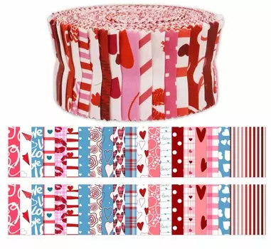 Soimoi 40 шт. хлопчатобумажная ткань с принтом «валентинка» для выстегивания ремесленных полосок 2,5x42 дюйма желейный рулон-розово-бело-синий и 2.5x42inches