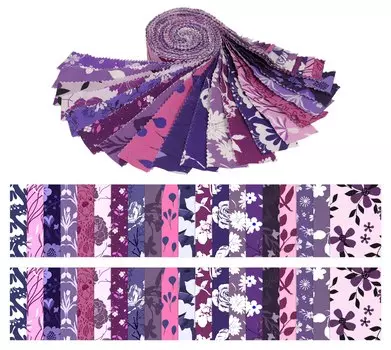 Soimoi 40 шт., хлопчатобумажные ткани с цветочным принтом, предварительно вырезанные ткани для квилтинга, полоски для рукоделия, 2,5x42 дюйма, желейный рулон - фиолетовый и 1.5x42inches фиолетовый