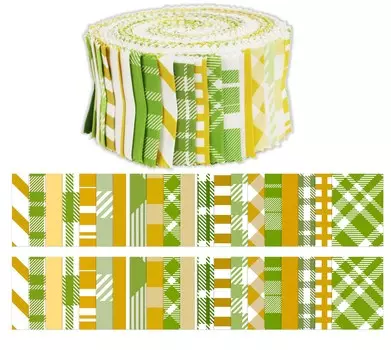 Soimoi, 40 шт., хлопчатобумажные ткани с клетчатым принтом для квилтинга, полоски для рукоделия, 2,5x42 дюйма, желейный рулон, светло-зеленый и горчичный 1.5x42 inches