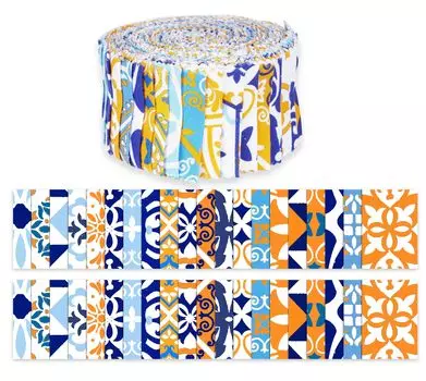 Soimoi, 40 шт., хлопчатобумажные ткани с марокканским принтом, предварительно вырезанные для квилтинга, полоски для рукоделия, рулон желе 2,5 дюйма, синий и 1.5x42 inches синий