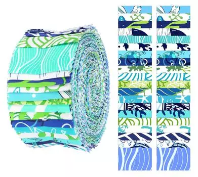 Soimoi 40 шт. хлопчатобумажные ткани с океанским принтом для квилтинга, полоски для рукоделия, 2,5x42 дюйма, желейный рулон, средний размер 1.5x42 inches средний синий