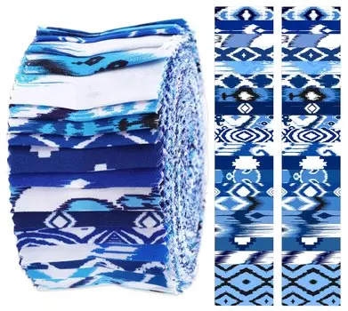 Soimoi 40 шт. хлопчатобумажные ткани с принтом икат для квилтинга, полоски для рукоделия, 2,5x42 дюйма, желейный рулон - 1.5x42 inches синий