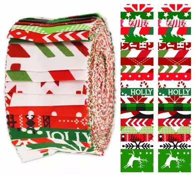 Soimoi 40 шт. хлопчатобумажные ткани с рождественским принтом для квилтинга, полоски для рукоделия, 2,5x42 дюйма, желейный рулет - красный и 1.5x42inches красный