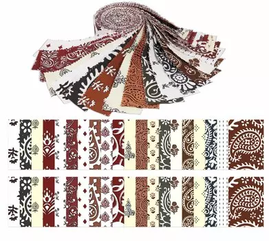 Soimoi 40Pcs Asian Block Print Cotton Precut Fabrics For Quilting Craft Strips 2.5x42inches Jelly Roll - Maroon, White, Pale Yellow, 1.5x42inches