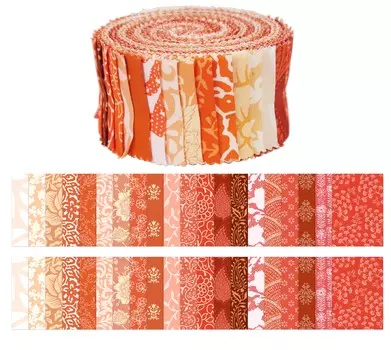 Soimoi 40Pcs Asian Block Print Cotton Precut Fabrics For Quilting Craft Strips 2.5x42inches Jelly Roll - Peach & 1.5x42inches