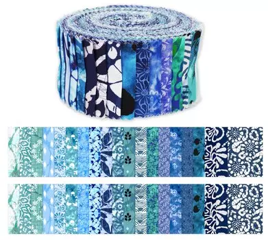 Soimoi 40Pcs Batik Print Cotton Precut Fabrics For Quilting Craft Strips 2.5x42inches Jelly Roll - Sea Green & 1.5x42inches
