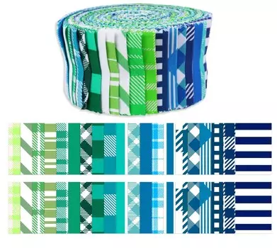 Soimoi 40Pcs Check & Tartan Print Хлопчатобумажные готовые ткани для выстегивания ремесленных полосок 2,5x42 дюйма Jelly Roll - Blues & 1.5x42 inches