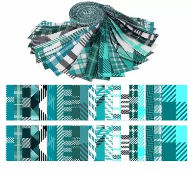 Soimoi 40Pcs Check & Tartan Print Хлопчатобумажные предварительно вырезанные ткани для выстегивания ремесленных полосок 2,5x42 дюйма Желейный рулон - Бирюзовый 1.5x42inches тил синий