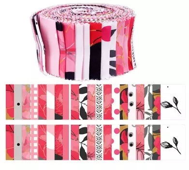 Soimoi 40Pcs Цветочный принт Хлопчатобумажные предварительно вырезанные ткани для выстегивания ремесленных полосок 2,5x42 дюйма Jelly Roll - розовый, белый и 1.5x42 inches