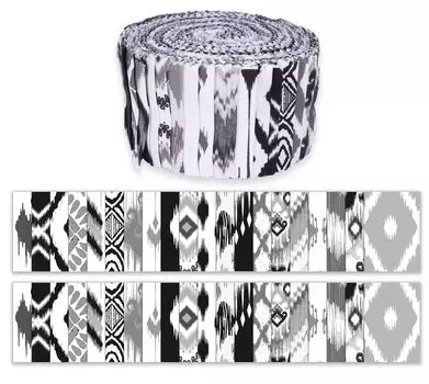Soimoi 40Pcs Ikat Print Хлопчатобумажные предварительно вырезанные ткани для выстегивания ремесленных полосок 2,5 дюйма Jelly Roll - белый и 1.5x42 inches белый