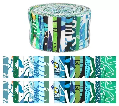 Soimoi 40Pcs Пляжная печать Хлопчатобумажные предварительно вырезанные ткани для выстегивания ремесленных полосок 2,5x42 дюйма Jelly Roll - синий и 2.5x42inches синий