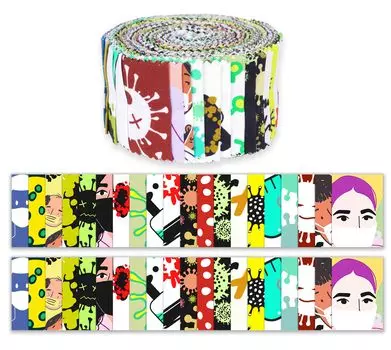 Soimoi 40Pcs Stay Home Pandemic Print Хлопчатобумажные предварительно вырезанные ткани для квилтинга Ремесленные полоски 2,5 дюйма Jelly Roll - 1.5x42 inches разноцветный