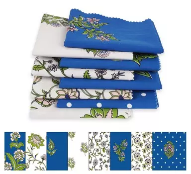 Soimoi 8 Pc Fat Quarter Bundle- Asian Block Print 18 x 22 DIY Patchwork- 100 Cotton Pre-Cut Quilting Fabric Blue & 18x22 синий