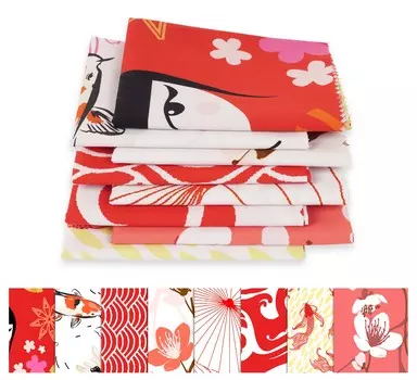 Soimoi 8 Pc Fat Quarter Bundle- Asian Japanese Koi Fish Print 18 x 22 DIY Patchwork- 100 Cotton Pre-Cut Quilting Fabric Red & 18x22