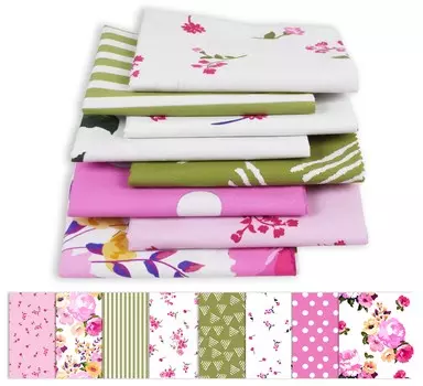 Soimoi 8 Pc Fat Quarter Bundle - Цветочный и геометрический принт 18 x 22 DIY Пэчворк - 100% хлопка, предварительно вырезанная ткань для квилтинга (Розовый & 18x22 розовый