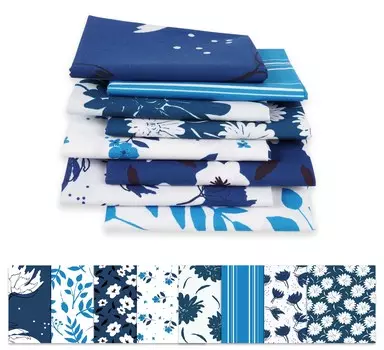 Soimoi 8 Pc Fat Quarter Bundle - Цветочный принт 18 x 22 DIY Пэчворк - 100% хлопка, предварительно вырезанная ткань для квилтинга (Средняя 18x22 средний синий