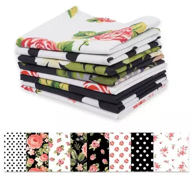 Soimoi 8 Pc Fat Quarter Bundle - Цветочный принт 18 x 22 DIY Пэчворк - 100% хлопка, предварительно вырезанная ткань для квилтинга (Черно-белый & 18x22 чёрный