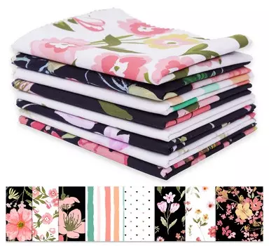 Soimoi 8 Pc Fat Quarter Bundle - Геометрический и цветочный принт 18 x 22 Пэчворк сделай сам - 100% хлопка, предварительно вырезанная ткань для квилтинга (Пастели на черном и 18x22 чёрный