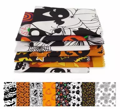 Soimoi 8 Pc Fat Quarter Bundle, Halloween Print 18 x 22 DIY Лоскутная ткань — 100 хлопковая предварительно вырезанная ткань для квилтинга черного, оранжевого и 18x22