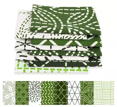 Soimoi 8 Pc Fat Quarter Bundle- Japanese Sashiko Print 18 x 22 DIY Patchwork- 100 Cotton Pre-Cut Quilting Fabric White & 18x22 белый