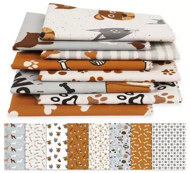Soimoi 8 Pc Fat Quarter Bundle-Принт собаки 18 x 22 DIY Пэчворк-100 Хлопок Предварительно вырезанная ткань для квилтинга Серо-белый- 18x22 inches