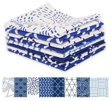Soimoi 8 Pc Fat Quarter Bundle - японский сашико с принтом 18 x 22 DIY лоскутное шитье - предварительно вырезанная стеганая ткань из 100 хлопка (Белый & 18x22 белый