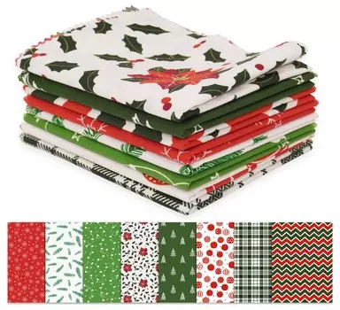 Soimoi 8 Pc Fat Quarter Bundle, Рождественский принт 18 x 22 DIY Пэчворк - 100 хлопковая предварительно вырезанная ткань для квилтинга, красная, белая и 18x22 красный