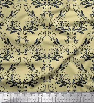 Soimoi Beige Japan Crepe Satin Fabric Филигранная дамасская ткань с принтом на метр 42 дюйма 42 Inch Wide - Poly Crepe бежевый