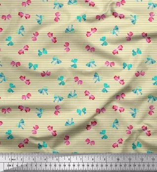 Soimoi Beige Japan Crepe Satin Fabric Ткань с принтом в полоску и бантом на метр 42 дюйма 42 Inch Wide - Poly Crepe зелёный