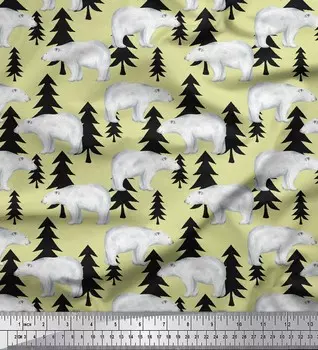 Soimoi Beige Poly Crepe Fabric Print Медвежье дерево Швейная ткань метр 42 дюйма 42 Inch Wide - Poly Crepe синий