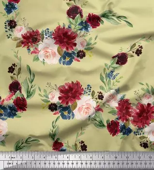 Soimoi Beige Poly Crepe Fabric Ranunculus & Penoy Цветочный принт с принтом Швейная ткань на метр 42 дюйма 42 Inch Wide - Poly Crepe бежевый