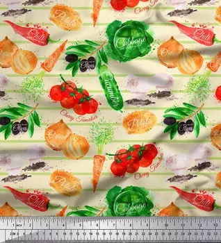 Soimoi белая полиэфирная креповая ткань в полоску и смешанные овощи с растительным принтом на метр 42 дюйма 42 Inch Wide - Poly Crepe белый
