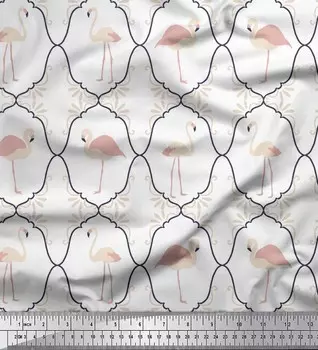 Soimoi белая японская креп-атласная ткань фламинго и марокканский дамасский принт швейная ткань метр 42 дюйма 42 Inch Wide - Poly Crepe белый