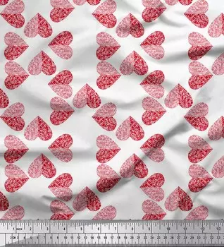 Soimoi Белая японская креп-атласная ткань Красное сердце с принтом Ткань на метр 42 дюйма 42 Inch Wide - Cotton Voile белый