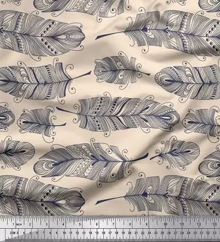 Soimoi белая японская креп-атласная ткань с племенным принтом перьев 1 метр 42 дюйма 42 Inch Wide - Cotton Voile белый