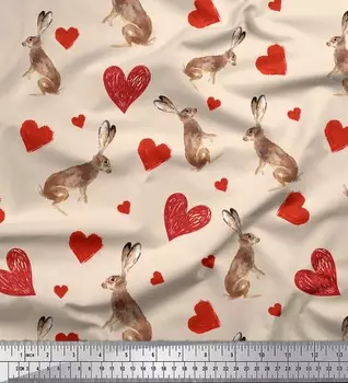Soimoi белая японская креп-атласная ткань с принтом кролика и сердца, швейная ткань, метр 42 дюйма 42 Inch Wide - Poly Crepe белый