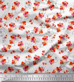 Soimoi белая японская креп-атласная ткань с цветочным акварельным принтом на метр 42 дюйма 42 Inch Wide - Moss Georgette белый