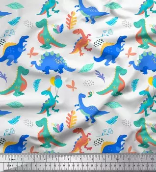 Soimoi белая японская креп-атласная ткань с принтом воздушных шаров и динозавров для детей на метр 42 дюйма 42 Inch Wide - Poly Crepe белый