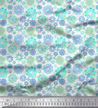 Soimoi Белая японская креп-атласная ткань Синяя ткань с принтом мандалы на метр 42 дюйма 42 Inch Wide - Poly Crepe белый