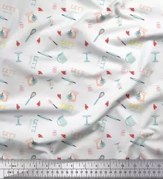 Soimoi белая японская креп-сатиновая ткань позволяет запекать кухонную ткань с принтом на метр 42 дюйма 42 Inch Wide - Poly Crepe белый