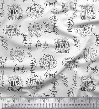 Soimoi белая японская креп-сатиновая ткань с рождественским текстовым принтом, швейная ткань, метр 42 дюйма 42 Inch Wide - Poly Crepe белый